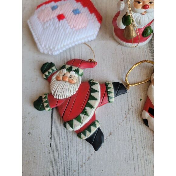 Santa Claus Bell knit face variety ornament set Xmas Joy - Picture 3 of 8